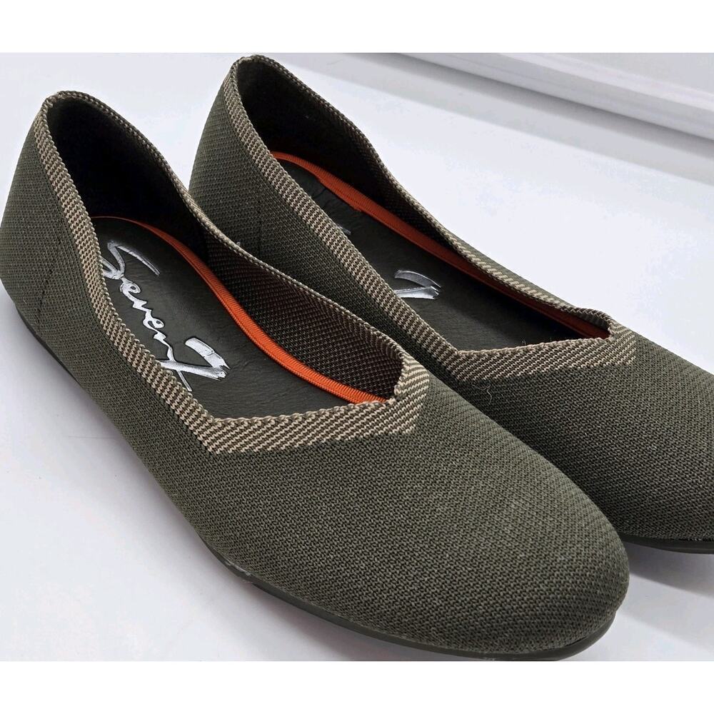 Seven 7 Knit Flat Slip On Sz 8 Army Green Comfort Washable Coastal Grandma Casua
